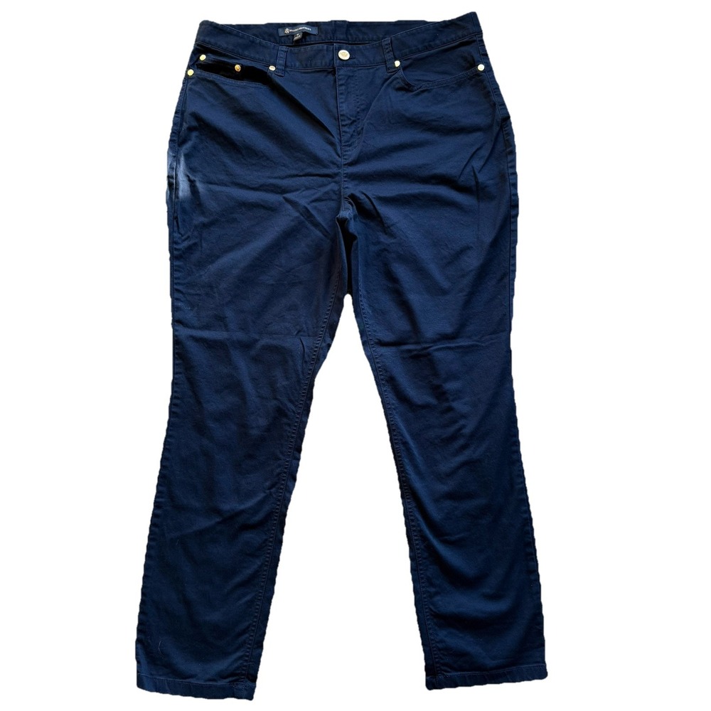 Brooks Brothers Pants Women 14 Navy Blue Chino Flat Front Casual Mid Rise